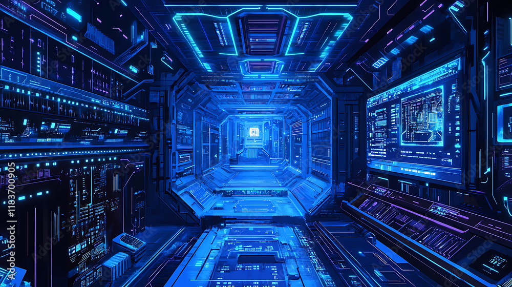 Aufkleber development architecture computer systems of smart building, futuristic modern illustration in blue 