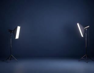 A bold navy blue backdrop for tech and business items.
