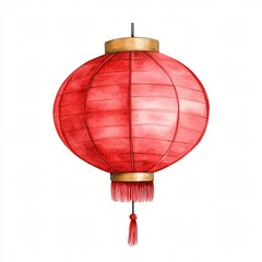 Obraz premium Vibrant Red Chinese Lantern Asian Festive Decoration Watercolor Illustration Hanging Ornament