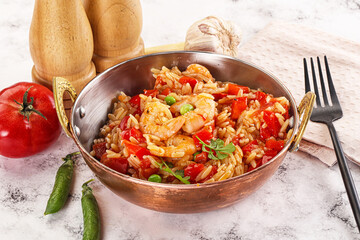 Italian pasta orzo with prawn