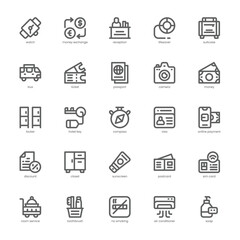 Travel icon pack for your website, mobile, presentation, and logo design. Travel icon outline design. Vector graphics illustration and editable stroke.