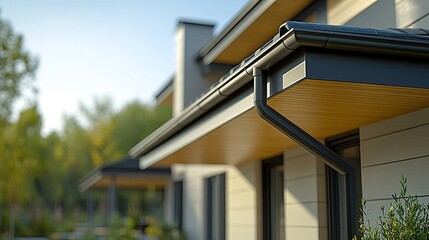 Modern House Exterior Detail: Seamless Gutters and Architectural Design