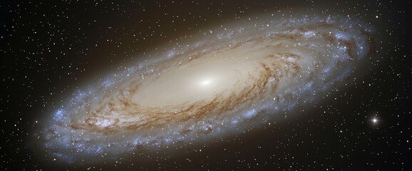 Fototapeta premium Majestic spiral galaxy with bright core, dust lanes, and stars.