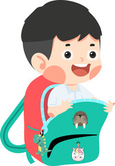 Kid boy student  in a bag