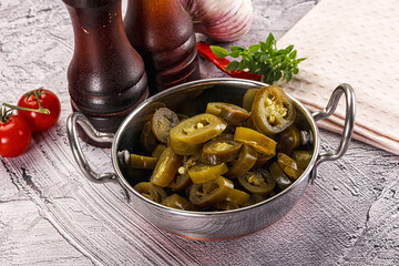 Sliced pickled jalapeno spicy pepper