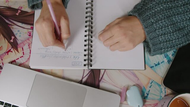 Writing Notes in Notebook on Desk