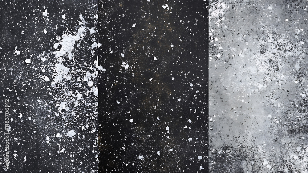Poster Grey grainy texture with distressed white overlay, snow effects pack textured with grain noise particles, rusted black background, modern illustration, eps 10