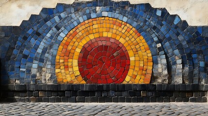 Colorful Mosaic Wall Art Featuring a Sun Design