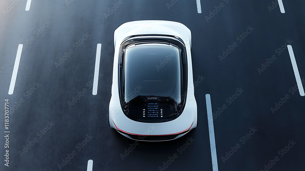 Poster in future, autonomous smart car will scan the road for hazards, iot concept in autonomous self-drivi