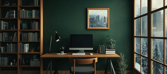 都会の景色を望むモダンなホームオフィス