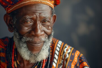 Obraz premium A wise elder in vibrant traditional attire, showcasing a rich cultural heritage and storytelling through expressions.