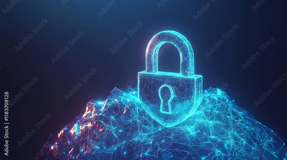 Poster internet security lock information privacy low polygonal future innovation technology network busine