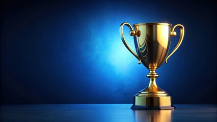 Fototapeta premium Golden trophy on a deep blue background, standing proudly alone against the sky, award, champion, award, champion