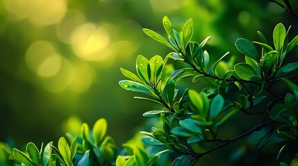 Obraz premium Lush Green Leaves Vibrant Foliage Nature Background Dewdrops Sunlight Spring Summer Botany Close up