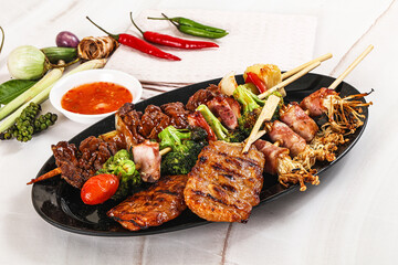 Asian grilled skewer assortment satay