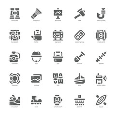Adventure icon pack for your website, mobile, presentation, and logo design. Adventure icon glyph design. Vector graphics illustration and editable stroke.