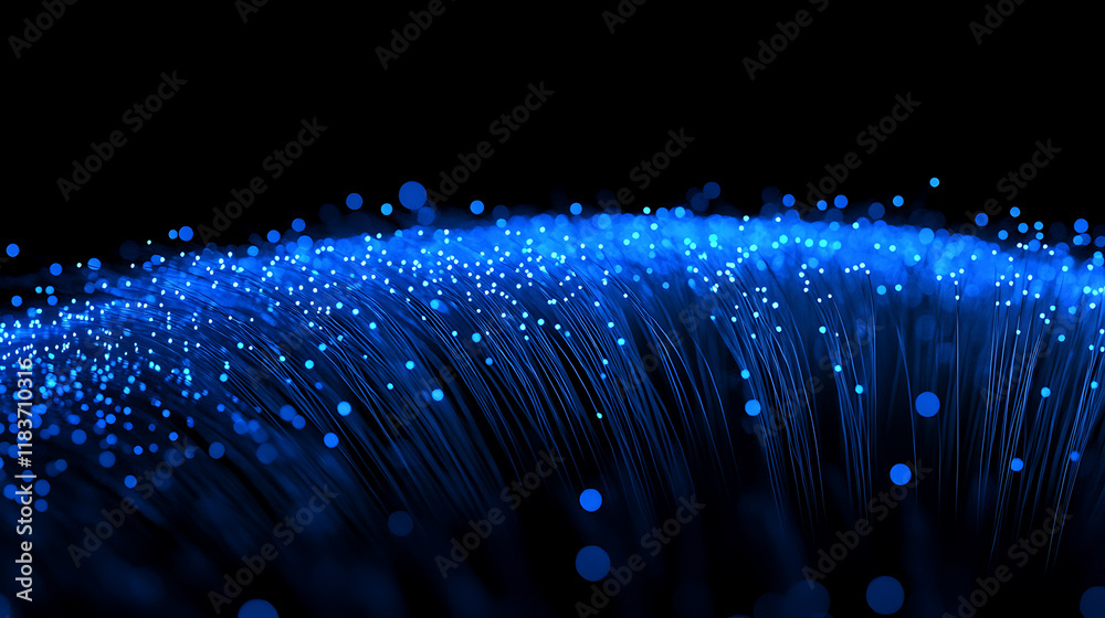Poster Luminous blue network connection with sparkling dots background, based on