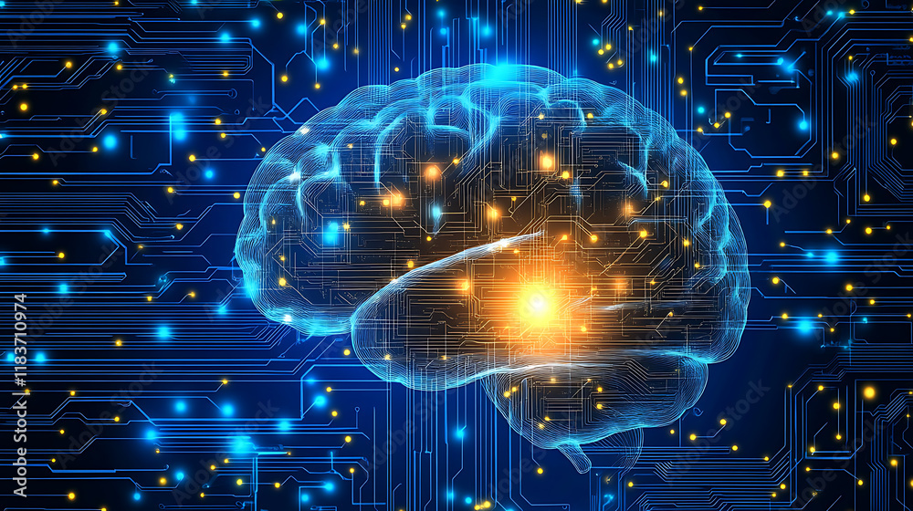 Poster machine learning, artificial intelligence, ai, deep learning blockchain neural network concept, brai