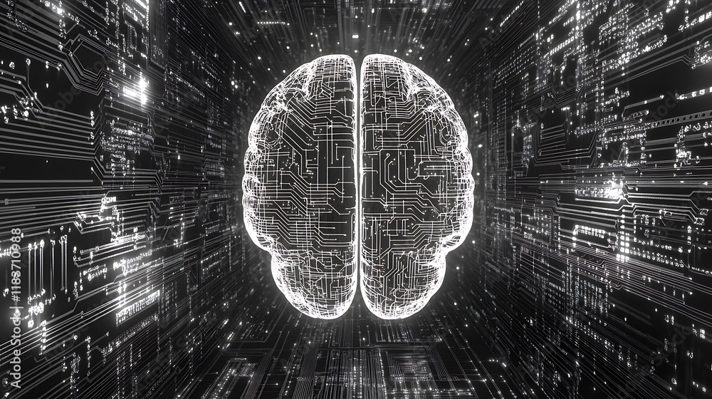 Poster machine learning, artificial intelligence, ai, deep learning blockchain neural network concept, brai