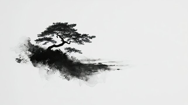 Solitary Bonsai: A Monochrome Masterpiece of Tranquility