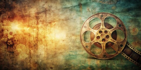Fototapeta premium Vintage film reel background with a distressed texture and faded colors , nostalgic ambiance, retro aesthetic