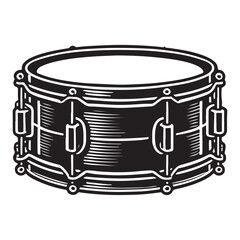 Snare Drum Silhouette Vector Illustration, Solid White Background.