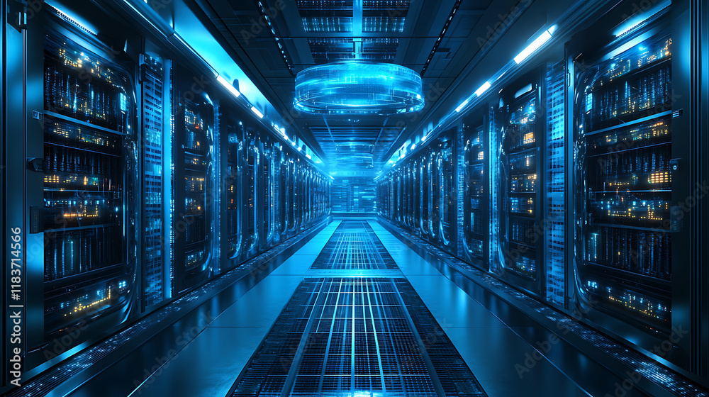 Fototapete quantum computer database concept, cpu processors, ai