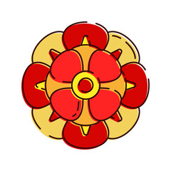 Chinese Flower Ornament Illustration, A decorative red flower with gold details, symbolizing beauty and harmony.