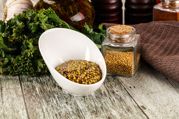 Mustard sauce with seeds in the bowl