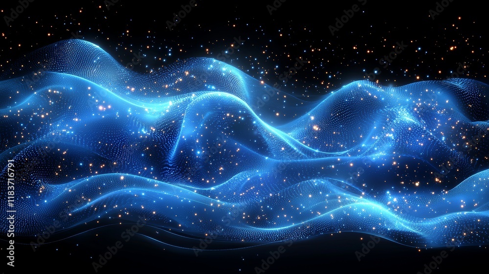 Poster data technology background with abstract elements, featuring connecting dots and lines on a dark bac