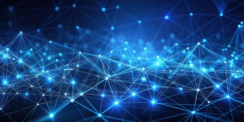 A futuristic network of interconnected blue lines and dots forms a complex plexus background with a subtle gradient effect, futuristic, cybernetic