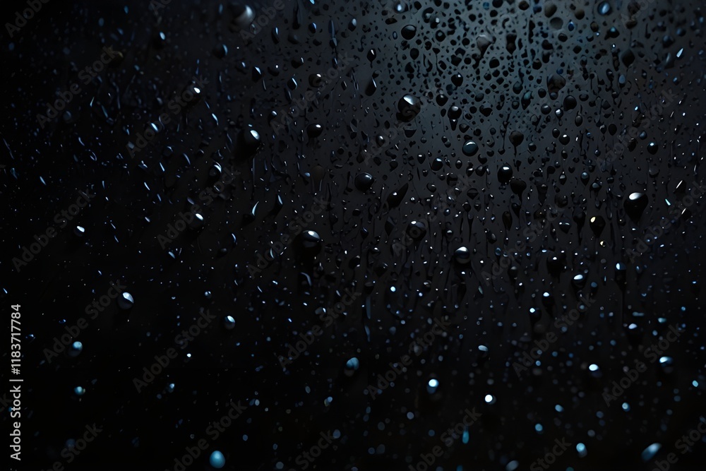 Sticker Closeup of black raindrops on dark surface, abstract background Generative AI