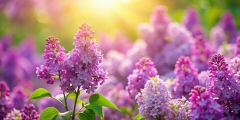 Obraz premium A lush field of purple lilac flowers swaying gently in the spring breeze on a warm sunny day