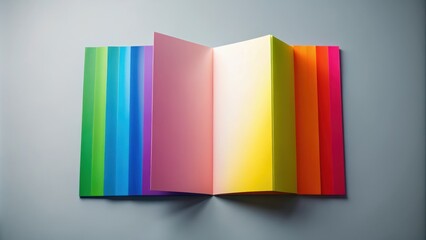 Colorful double-sided brochure mockup with folded and opened pages, fold, publication,  fold, publication, printing