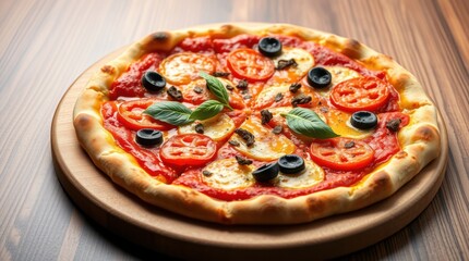  pizza, emphasizing vibrant complementary colors, balanced tones, and high contrast