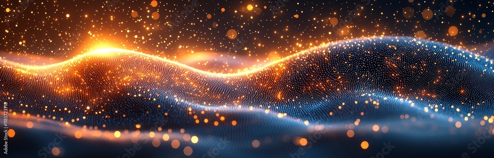 Poster big data visualization. wave 3d. wave of particles. abstract blue geometric background. data technol
