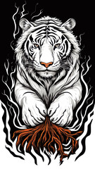 Fototapeta premium Majestic White Tiger with Roots in Minimalist Vector Art for Apparel and Stickers