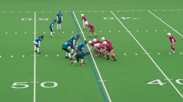 Edited Montage of an American Football Championship Match. Professional Teams Attack, Score Points, Celebrate Victory. Gridiron Tournament, Cup Broadcast. Sport Channel Network Television Playback