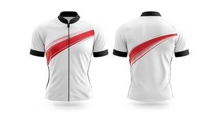 White Sportswear T-Shirt for Bicycle Tournament, Front and Back View Isolated on White Background