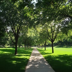 Obraz premium Urban forestry and green spaces initiative city park photography lush green environment ground level view promoting public engagement