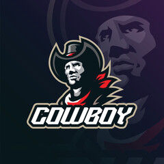 Cowboy mascot logo design vector with modern illustration concept style for badge, emblem and t shirt printing. Cowboy head illustration.