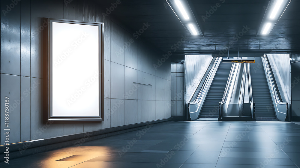 Poster blank poster media template in a subway station with escalator