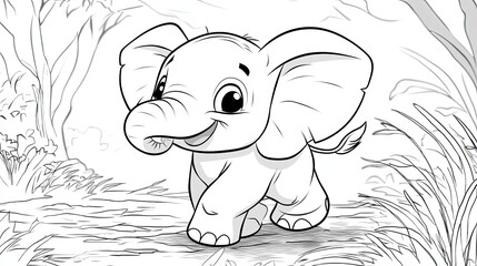 Obraz premium Cute Elephant Coloring Page for Kids