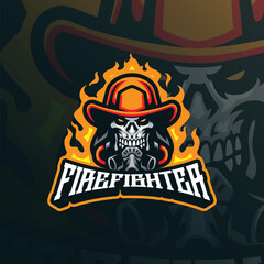 Firefighter mascot logo design vector with modern illustration concept style for badge, emblem and t shirt printing. Skull head firefighter illustration.
