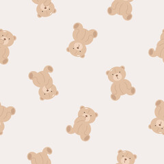 Seamless pattern with cute teddy bear. Flat vector background. Kids design. Creative texture for fabric, wrapping, textile, wallpaper, apparel.
