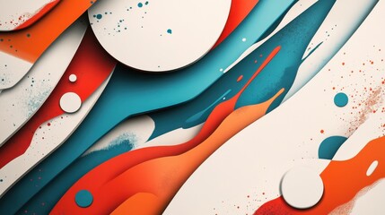 Obraz premium Abstract Colorful Waves Design: Vibrant Teal Orange Papercut Style Artwork