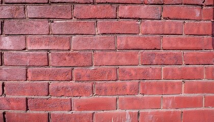 close-up view of a red brick wall with horizontal lines, weathered texture and natural cracks,...