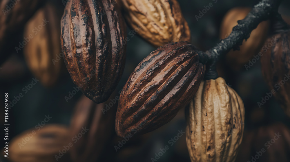 Aufkleber close-up of cocoa beans growing on a tree
