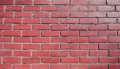 close-up view of a red brick wall with horizontal lines, weathered texture and natural cracks,...