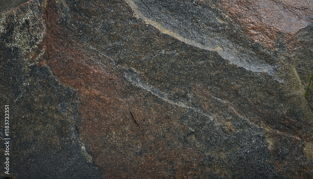 Fototapete close-up of textured dark slate stone surface with natural rough patterns and earthy tones for use i